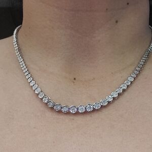 Elegant Diamond Sterling Silver Necklace with Clear Stones